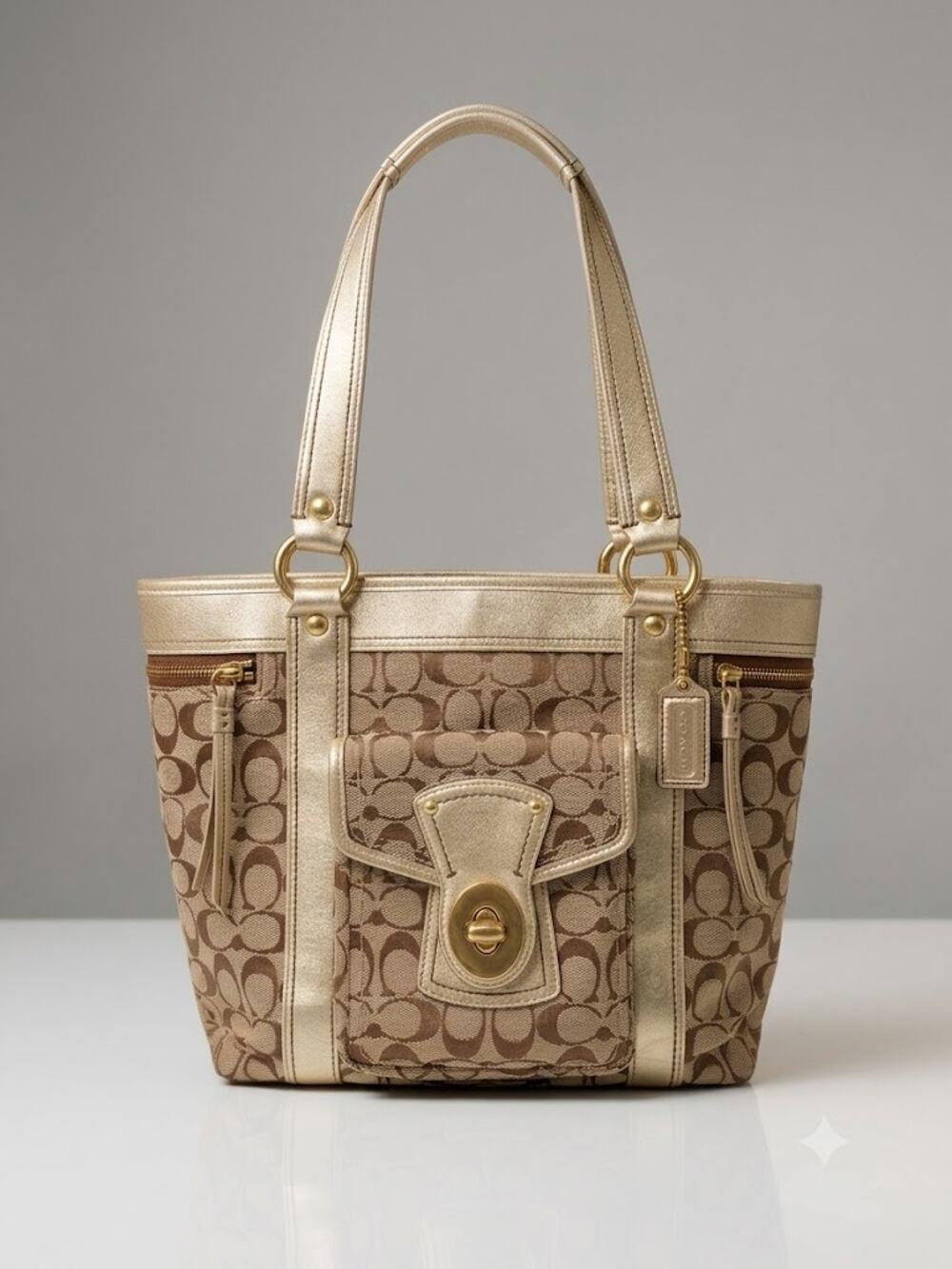 Vintage Y2K Coach Legacy Tote Metallic Gold Trim Turnlock |  F12889